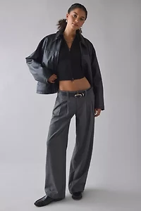 UO Ledia Slim Short Sleeve Zip-Front Shirt