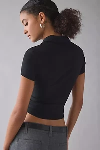 UO Ledia Slim Short Sleeve Zip-Front Shirt