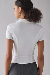 UO Ledia Slim Short Sleeve Zip-Front Shirt