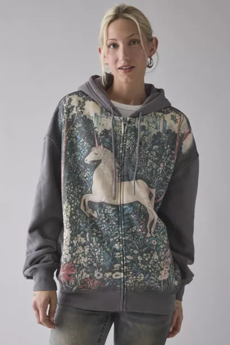 UO Dusty Mystical Graphic Oversized Zip-Up Hoodie Sweatshirt