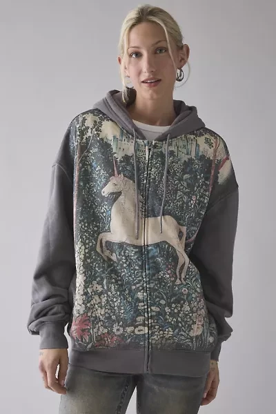 UO Dusty Mystical Graphic Oversized Zip-Up Hoodie Sweatshirt