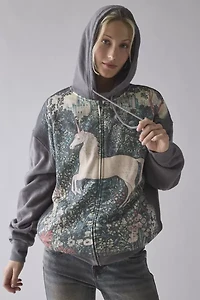 UO Dusty Mystical Graphic Oversized Zip-Up Hoodie Sweatshirt
