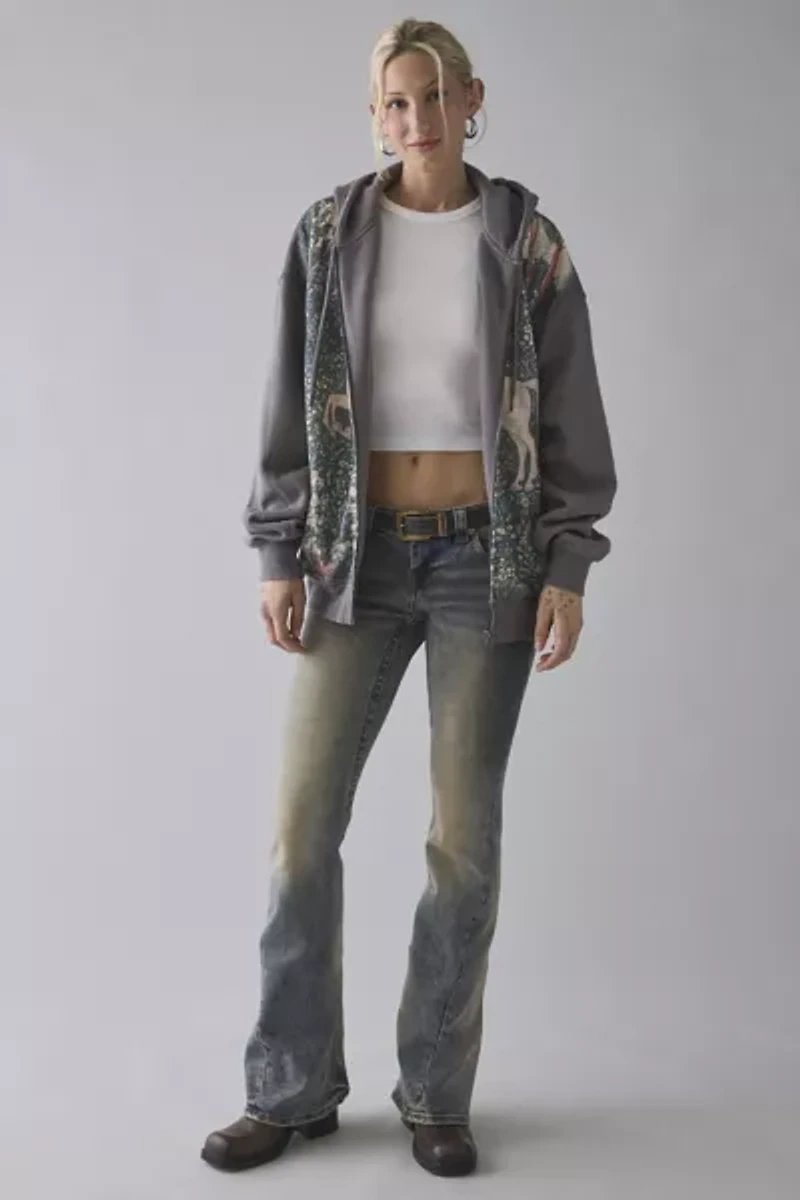 UO Dusty Mystical Graphic Oversized Zip-Up Hoodie Sweatshirt