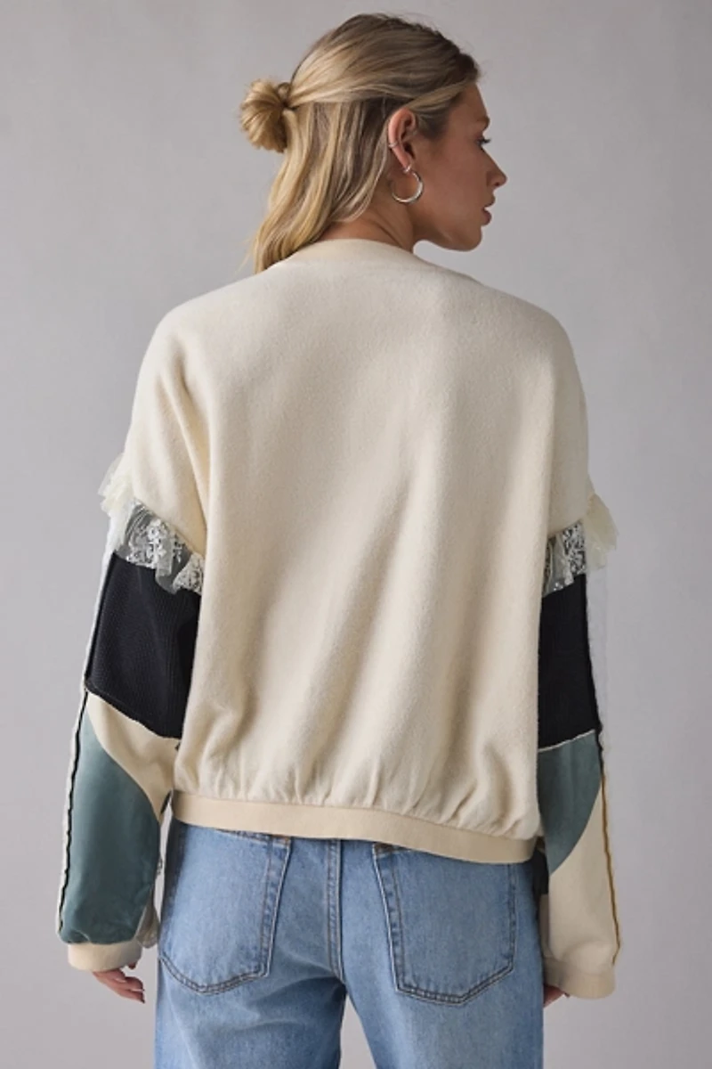 BDG Cooper Lace Trim Patchwork Crew Neck Pullover