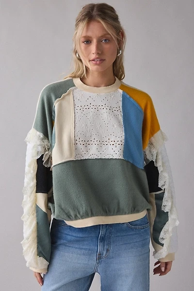 BDG Cooper Lace Trim Patchwork Crew Neck Pullover