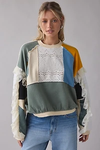 BDG Cooper Lace Trim Patchwork Crew Neck Pullover