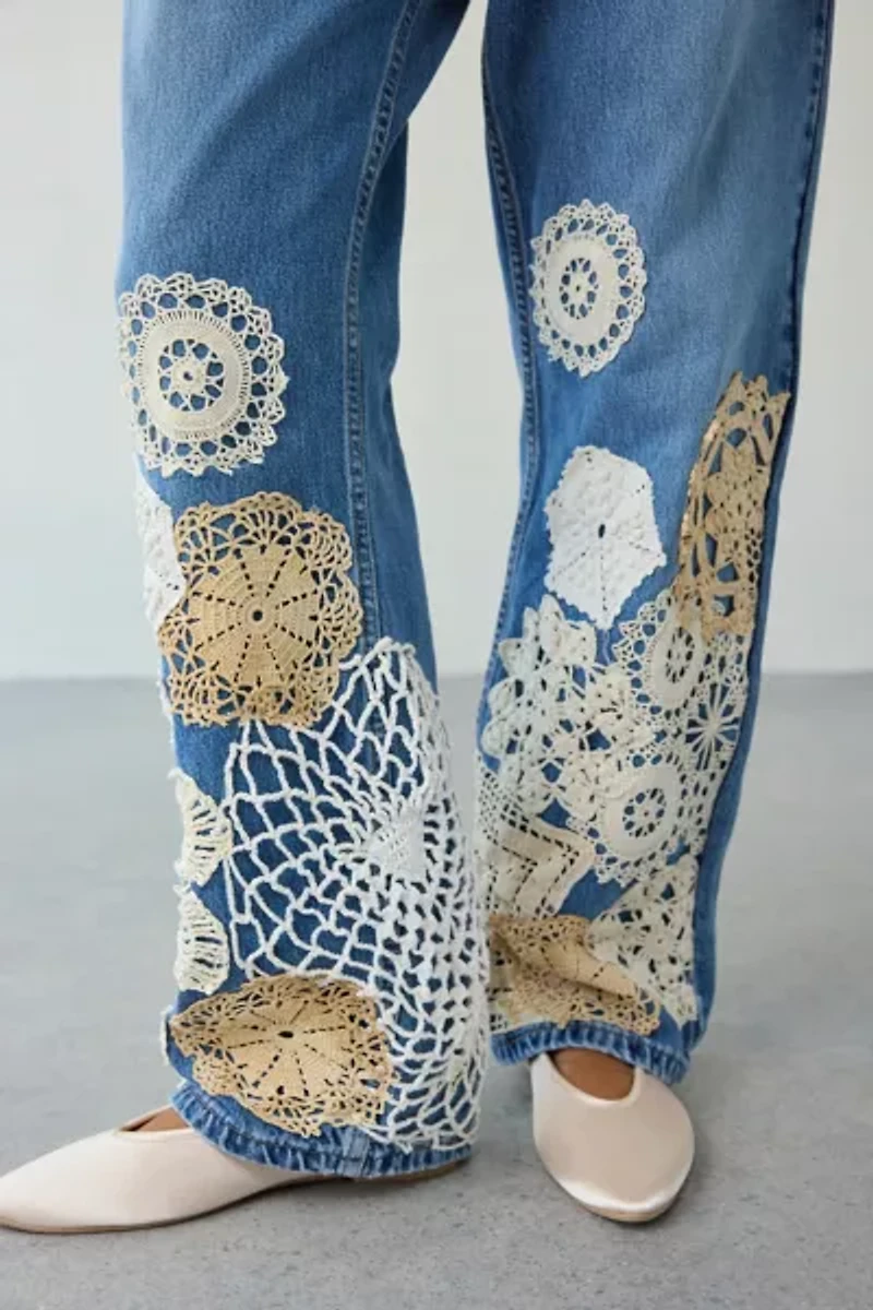 ReMADE By UO Handmade Crochet Patched Jean