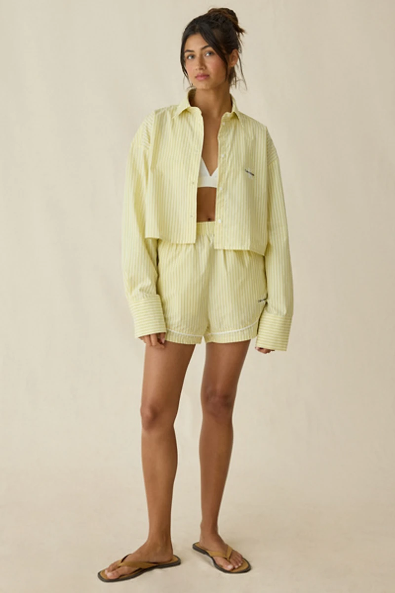 Calvin Klein Embroidered Logo Cotton Poplin Cropped Shirt