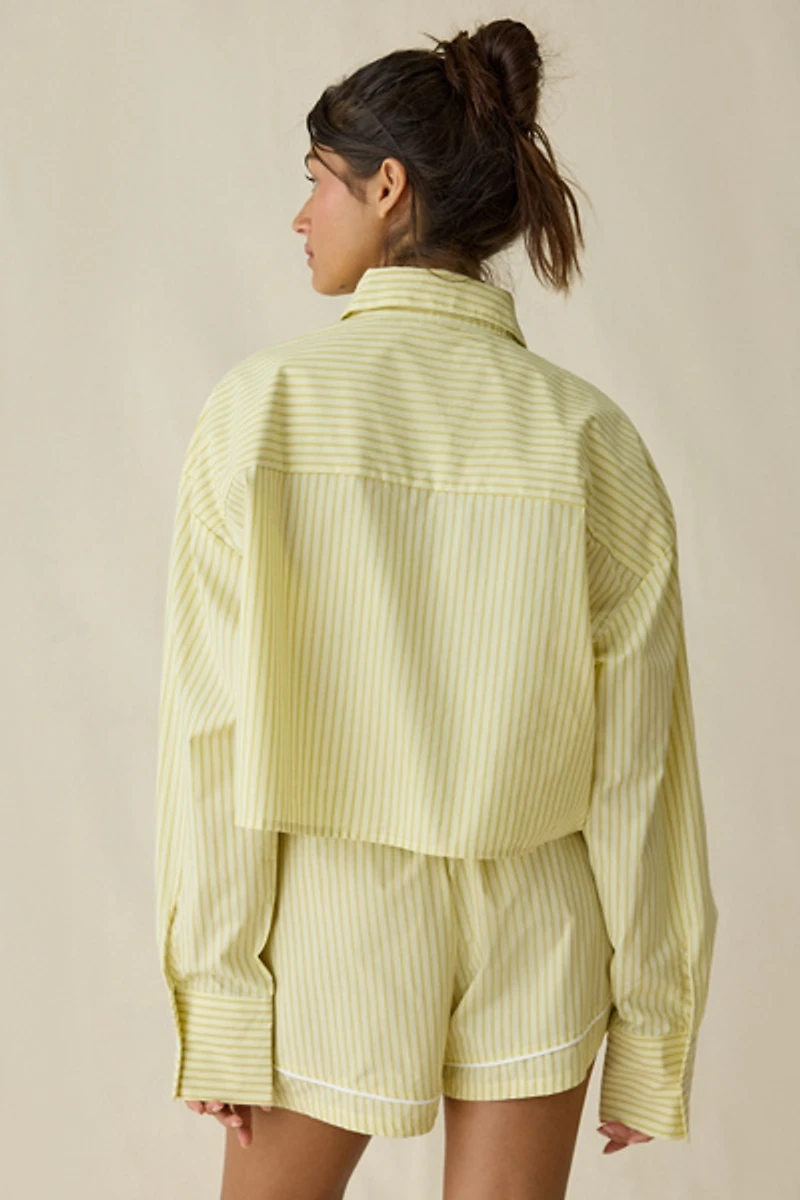 Calvin Klein Embroidered Logo Cotton Poplin Cropped Shirt