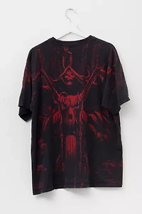 Vintage Y2K All Over Print Skull Motorcycle Graphic T-Shirt Distressed