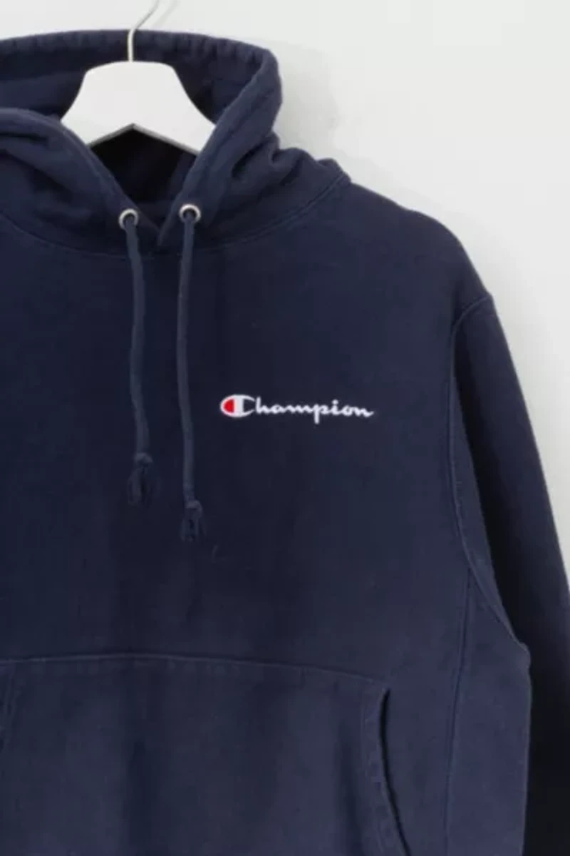 Vintage Y2K Champion Distressed Navy Blue Reverse Weave Hoodie Sweatshirt