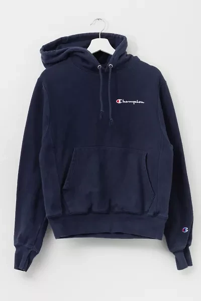 Vintage Y2K Champion Distressed Navy Blue Reverse Weave Hoodie Sweatshirt