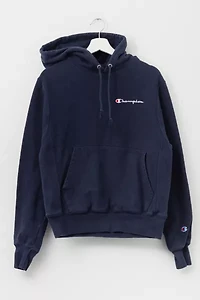 Vintage Y2K Champion Distressed Navy Blue Reverse Weave Hoodie Sweatshirt