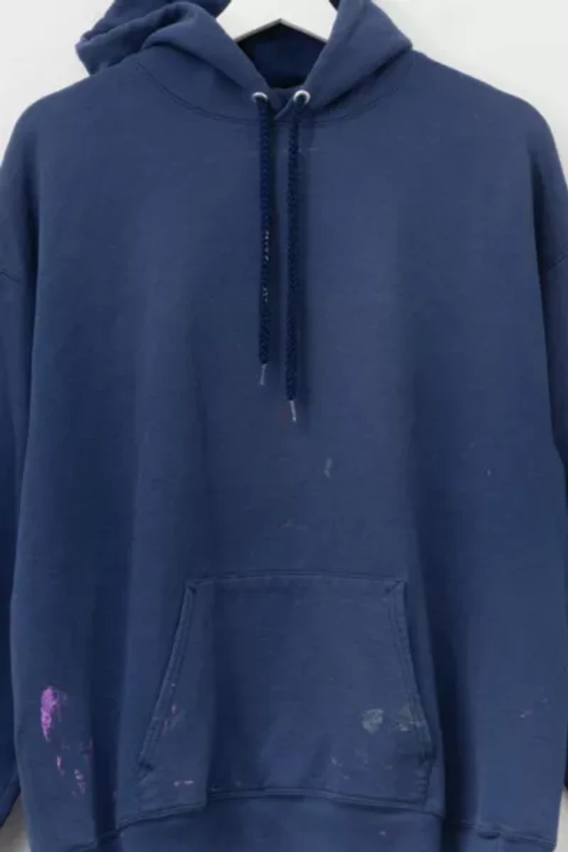 Vintage Y2K Distressed Navy Blue Hoodie Pullover Sweatshirt