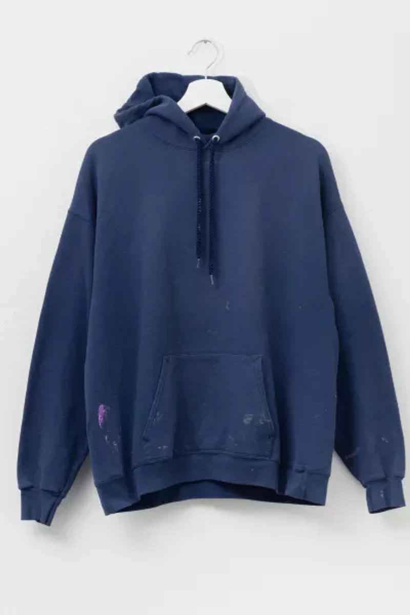 Vintage Y2K Distressed Navy Blue Hoodie Pullover Sweatshirt