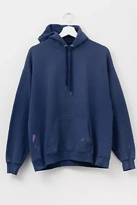 Vintage Y2K Distressed Navy Blue Hoodie Pullover Sweatshirt