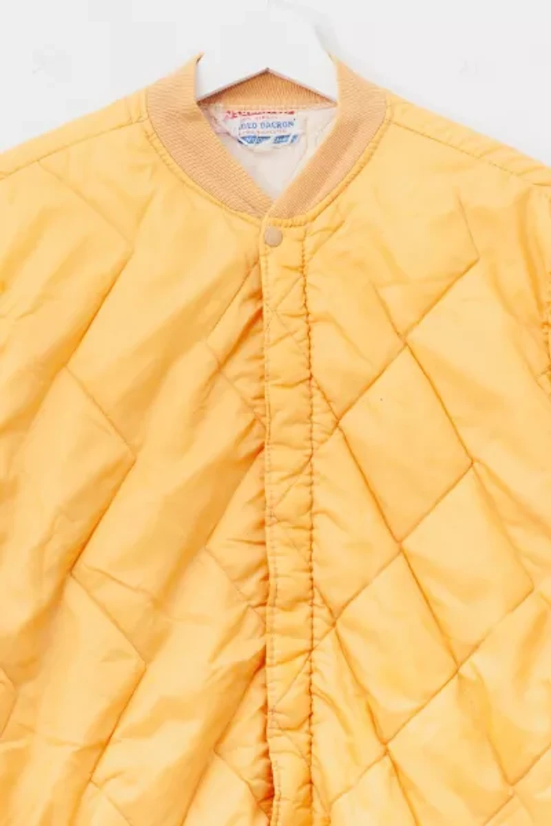 Vintage 1960s Distressed Yellow Quilted Thermal Snap Button Jacket