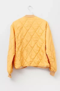 Vintage 1960s Distressed Yellow Quilted Thermal Snap Button Jacket