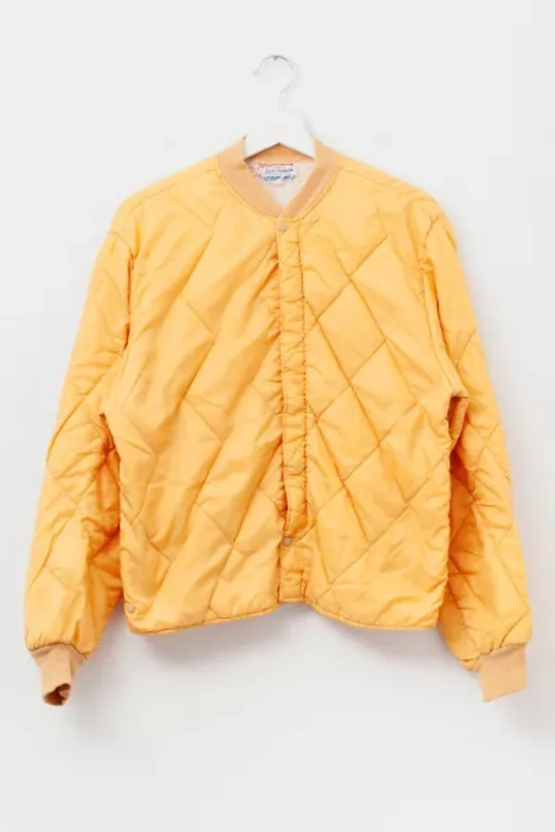 Vintage 1960s Distressed Yellow Quilted Thermal Snap Button Jacket