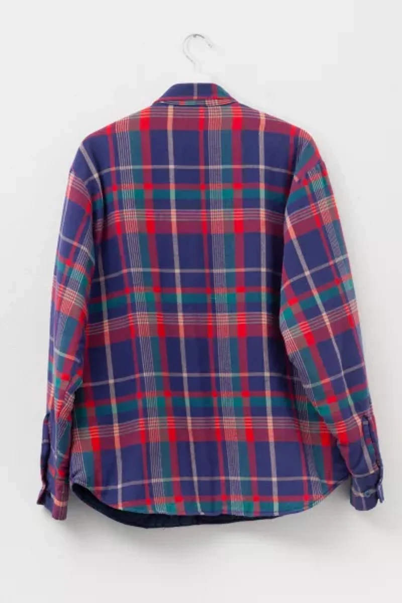 Vintage 1980s Distressed Blue Blanket Lined Plaid Button Up Shirt