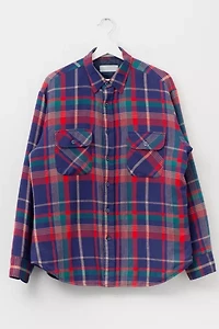 Vintage 1980s Distressed Blue Blanket Lined Plaid Button Up Shirt