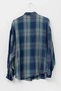 Vintage 1990s Navy Blue Plaid Rayon Button Up Shirt