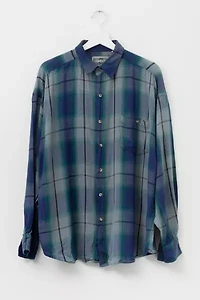 Vintage 1990s Navy Blue Plaid Rayon Button Up Shirt