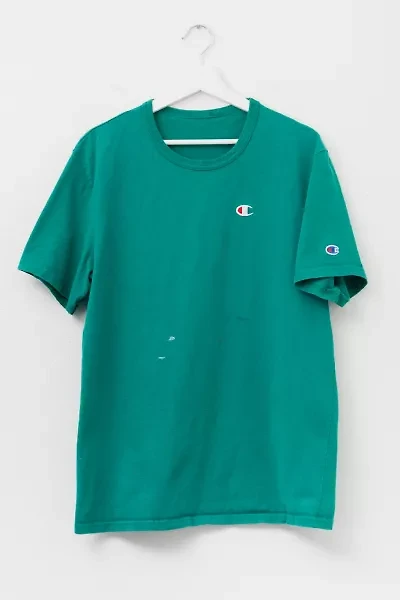 Vintage 1990s Distressed Champion Blue Green Cotton Logo T-Shirt