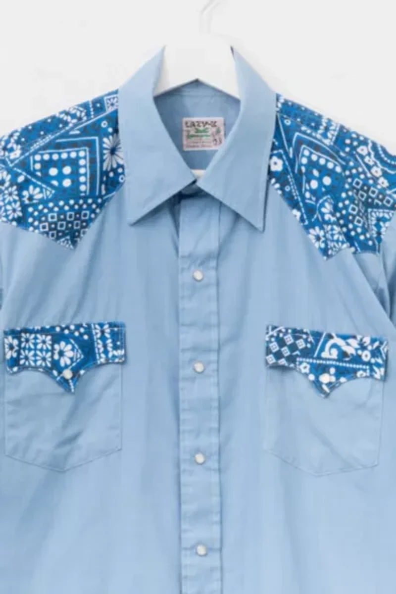 Vintage 1970s Blue Handkerchief Button Up Western Shirt