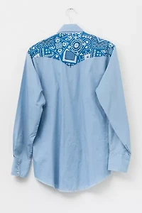 Vintage 1970s Blue Handkerchief Button Up Western Shirt