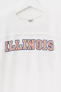 Vintage 1980s Distressed Illinois Spell Out 3/4 Sleeve Graphic T-Shirt Made in USA