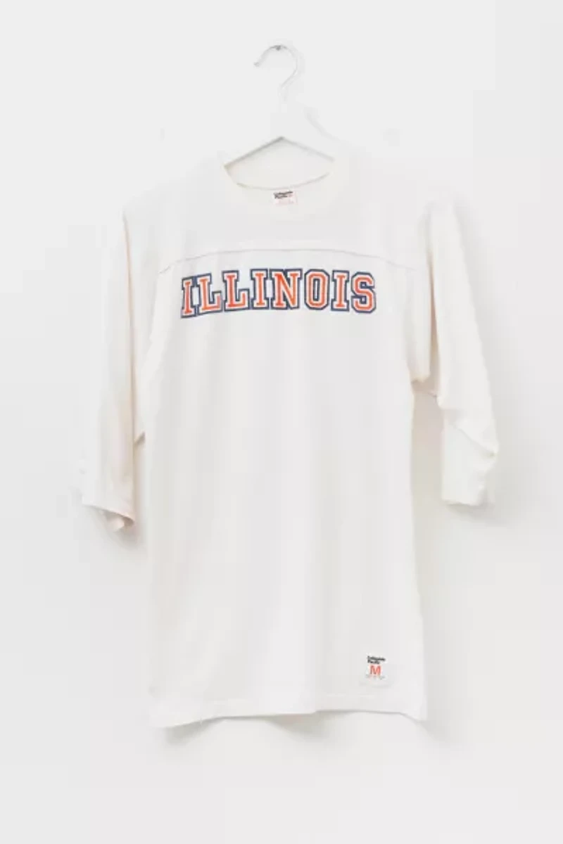 Vintage 1980s Distressed Illinois Spell Out 3/4 Sleeve Graphic T-Shirt Made in USA