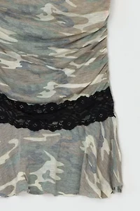 Vintage Y2k Strapless Camo & Black Lace Mini Dress