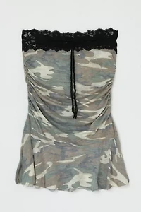 Vintage Y2k Strapless Camo & Black Lace Mini Dress