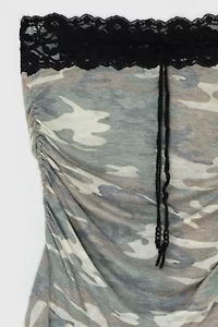 Vintage Y2k Strapless Camo & Black Lace Mini Dress