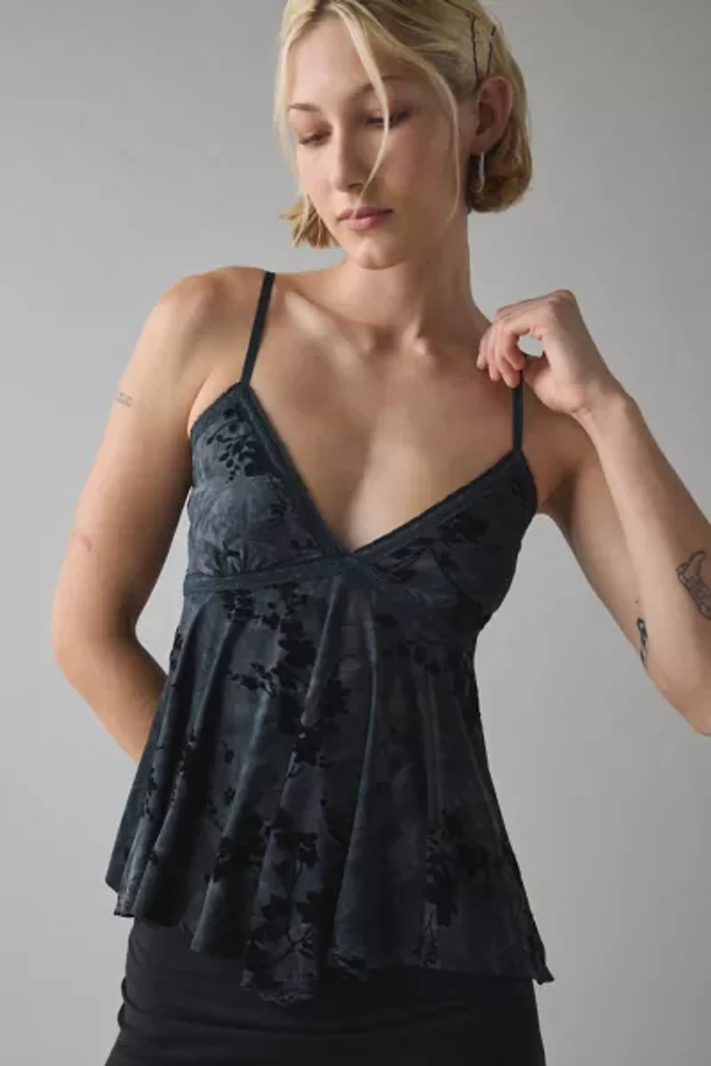 Kimchi Blue Celia Burnout Floral Lace Trim Babydoll Cami