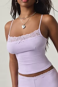 Out From Under Daphne Cotton Jersey Lace Trim Cami + Pant PJ Set