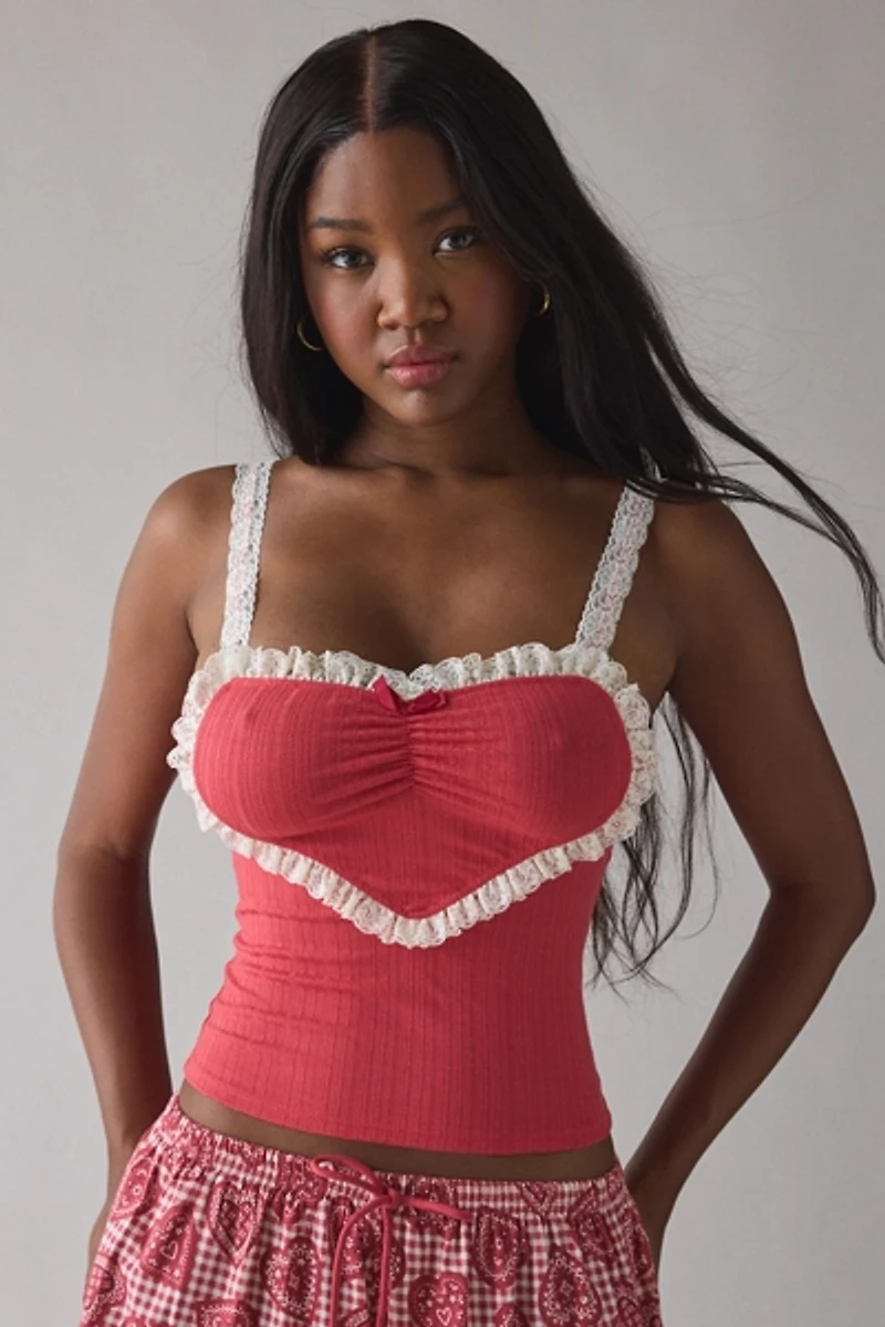 Out From Under Eat Your Heart Ruffle Lace Trim Cami