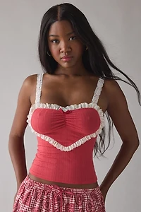 Out From Under Eat Your Heart Ruffle Lace Trim Cami