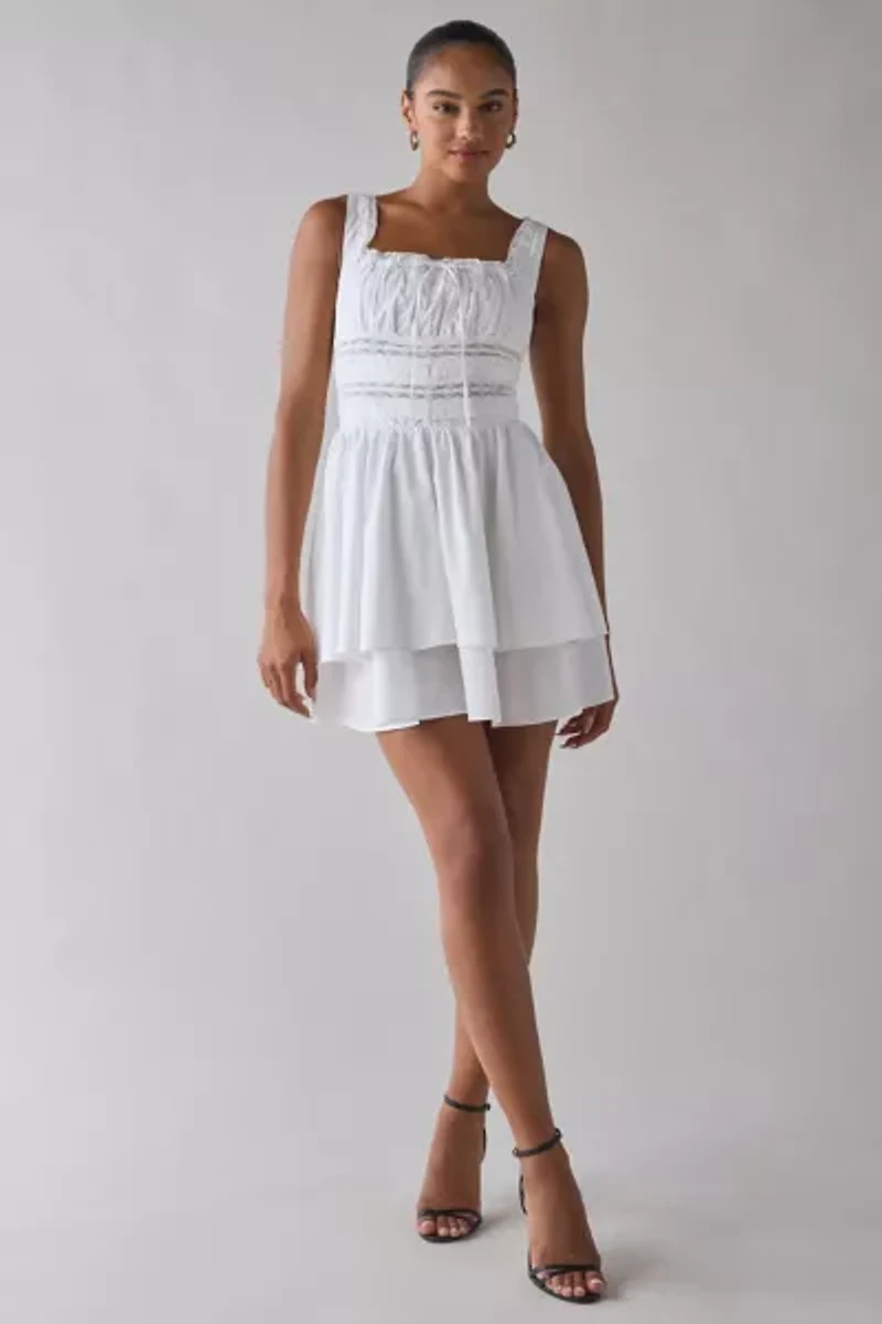 ASTR The Label Melanie Lace Trim Milkmaid Mini Dress