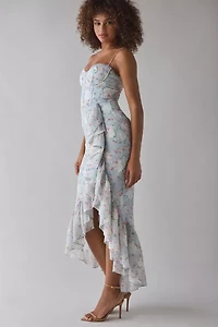ASTR The Label Brisbane Asymmetric Ruffle Hem Midi Dress