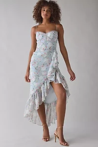 ASTR The Label Brisbane Asymmetric Ruffle Hem Midi Dress