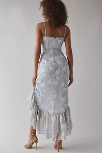 ASTR The Label Brisbane Asymmetric Ruffle Hem Midi Dress