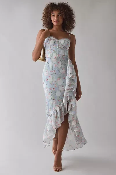 ASTR The Label Brisbane Asymmetric Ruffle Hem Midi Dress