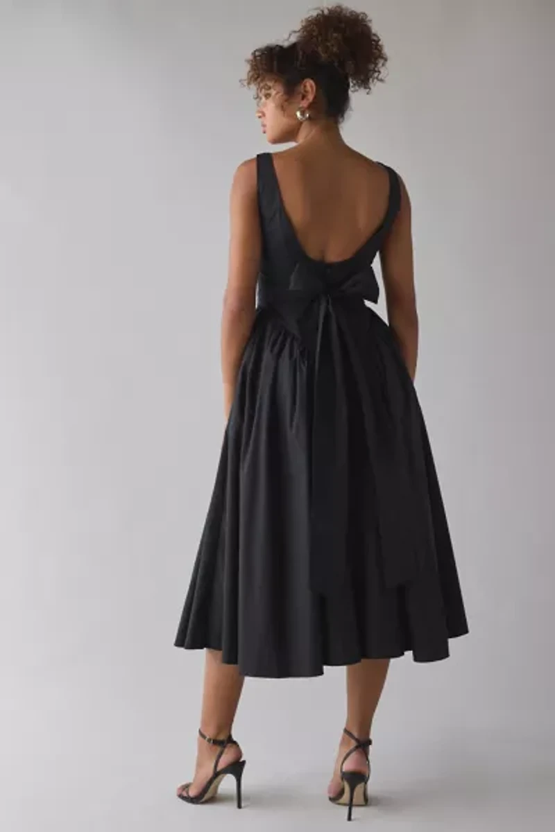 ASTR Vinya Basque Waist Tie-Back Bow Midi Dress