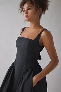 ASTR Vinya Basque Waist Tie-Back Bow Midi Dress