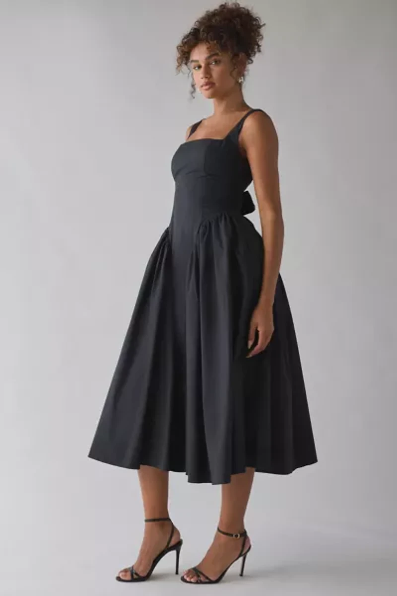 ASTR Vinya Basque Waist Tie-Back Bow Midi Dress