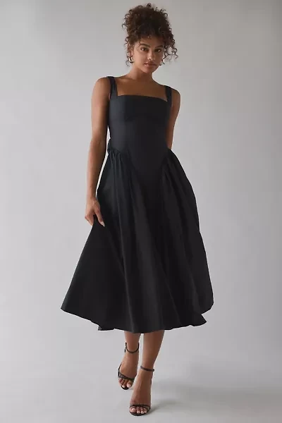 ASTR Vinya Basque Waist Tie-Back Bow Midi Dress