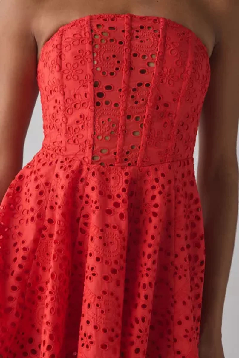 ASTR The Label Deasia Eyelet Embroidery Strapless Mini Dress