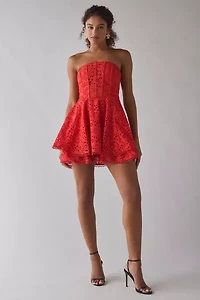 ASTR The Label Deasia Eyelet Embroidery Strapless Mini Dress